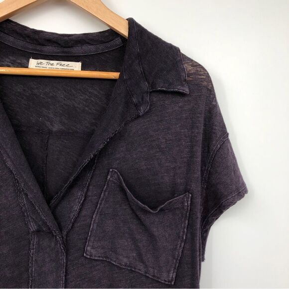 We the Free by FP The Posh Polo Tee Linen Blend Purple XS - Picture 6 of 9